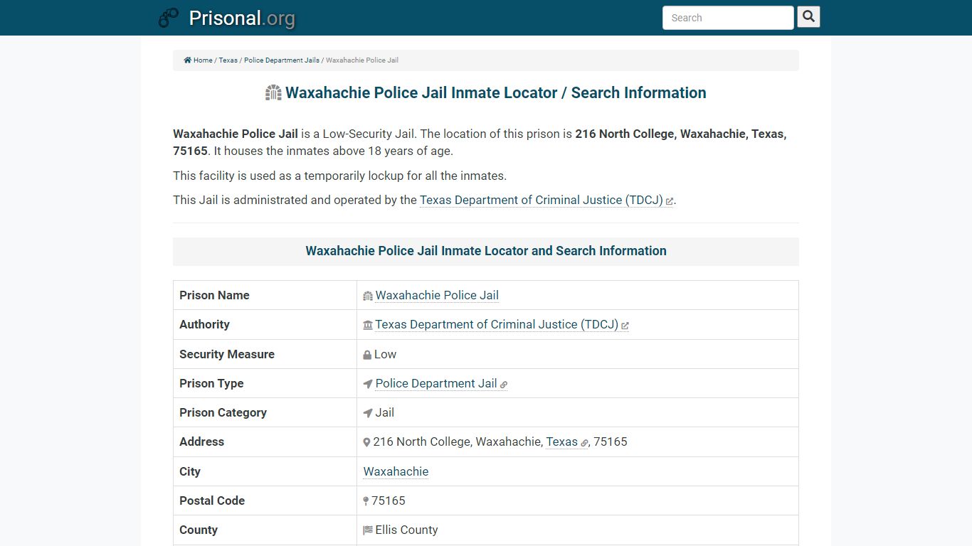 Waxahachie Police Jail-Inmate Locator/Search Info, Phone ...