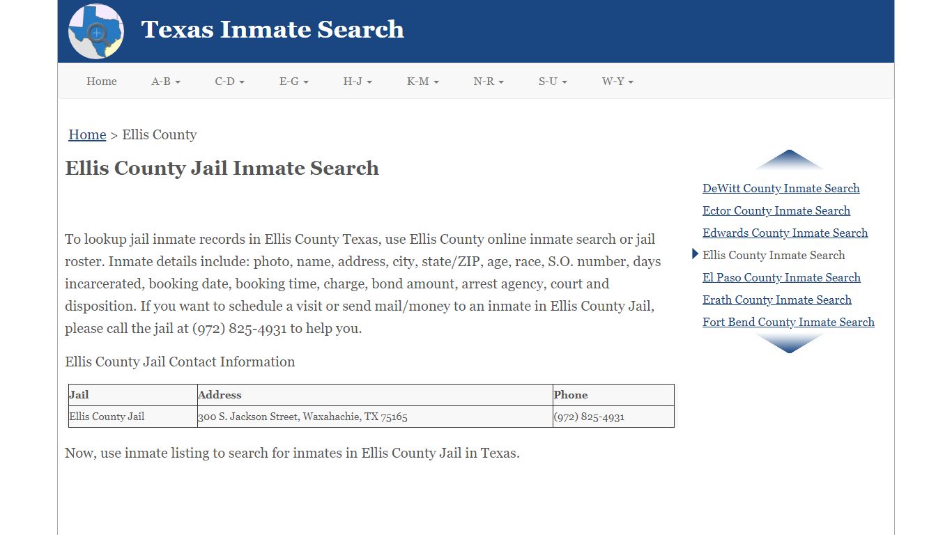 Ellis County Jail Inmate Search